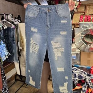 Distressed Wide Leg Blue Jeans